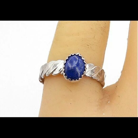 Vintage Sterling Silver Lapis Lazuli Twist Solitaire ring size 7.5 - Picture 1 of 4